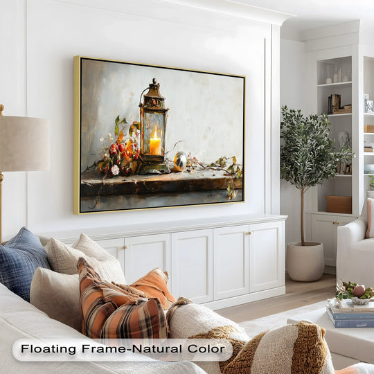 Finely crafted bronze candle lantern art showcases the rich detail and texture of oil painting artwork, enhancing the rustic and warm winter home decor.
