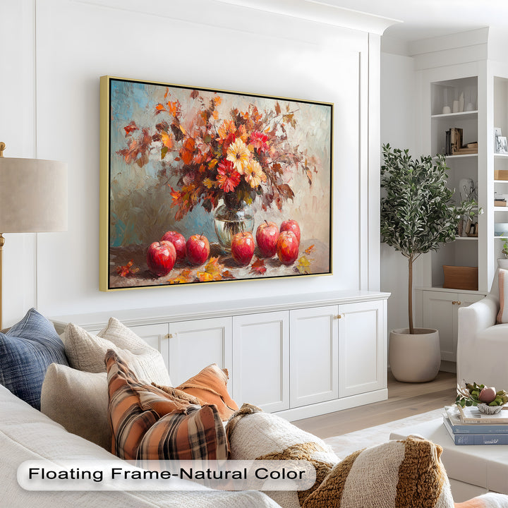 Fall Apple & Floral Still Life – Framed Oil Painting
