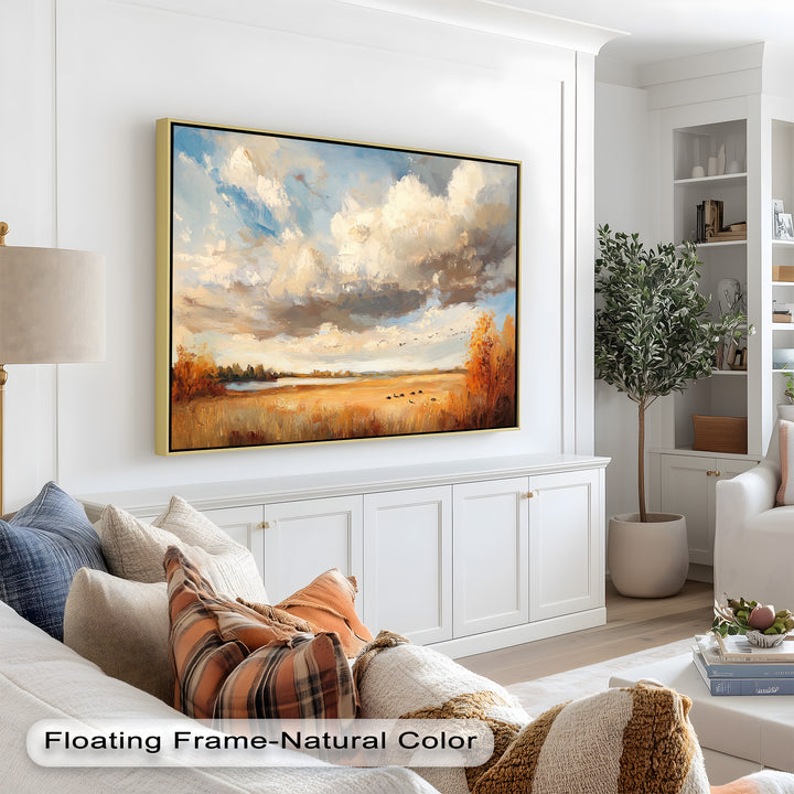 Harvest season field scene with vivid skies and warm foliage tones.
