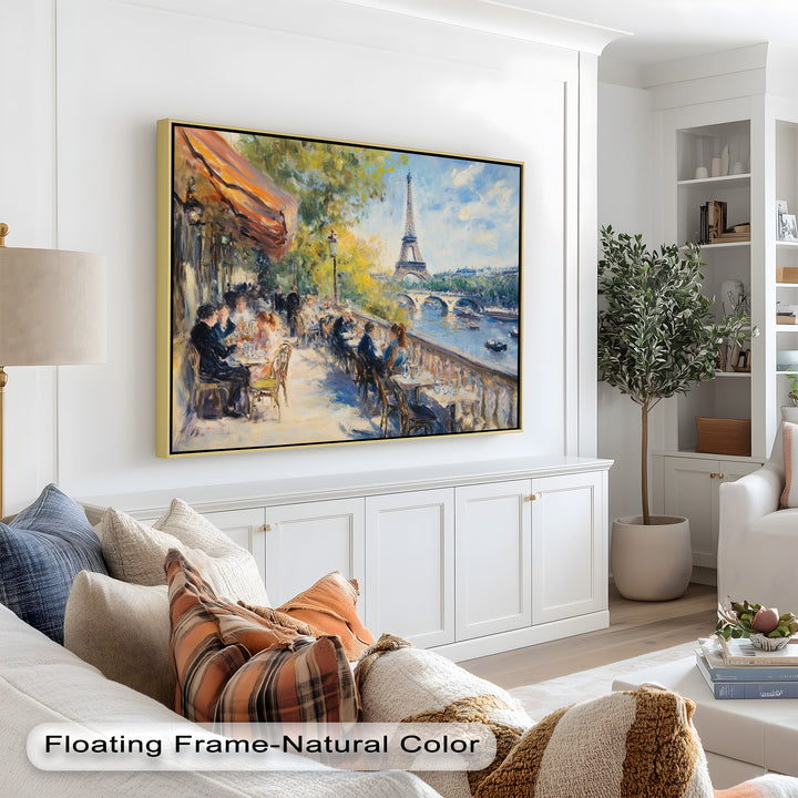 Eiffel Café Serenity – Parisian Terrace with River View Oil Painting