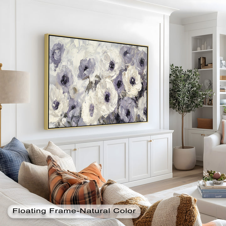 Ivory Whispers – Cream and Lavender Anemone Flower Oil Painting