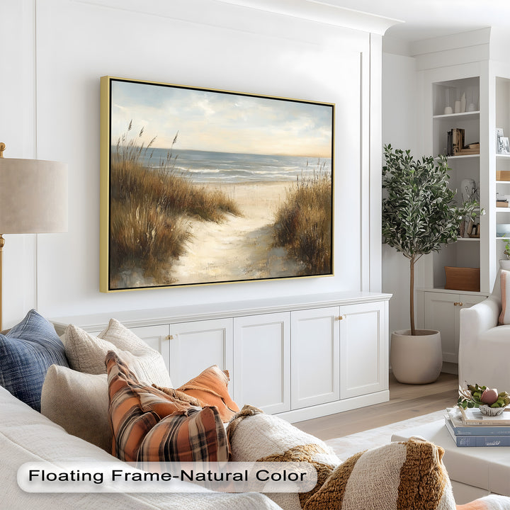 Sandstrandweg Wandkunst – Küsten-Ölgemälde im Rahmen