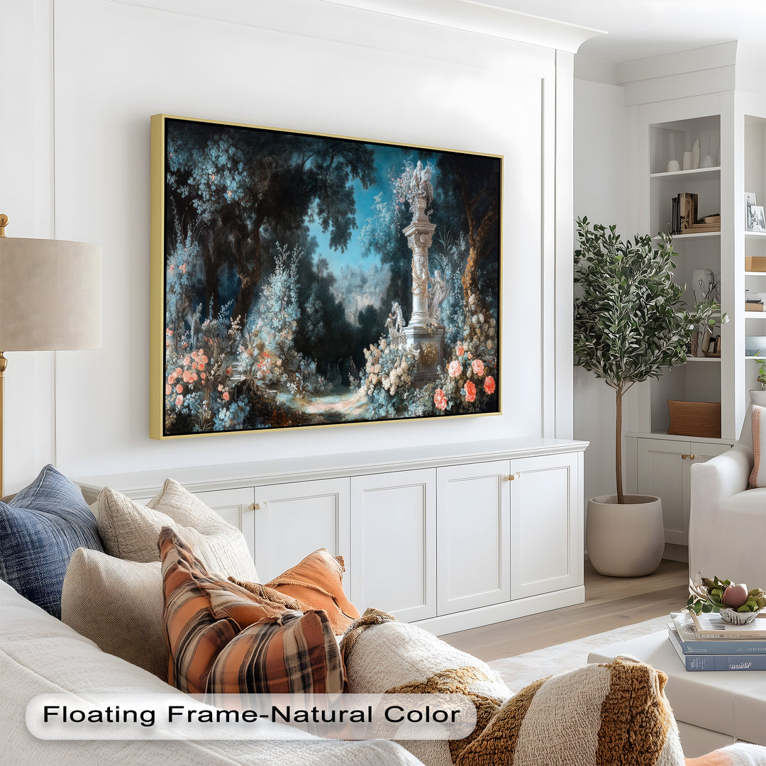 Moonlit Garden with Classical Column – Romantic Rococo Oil Painting