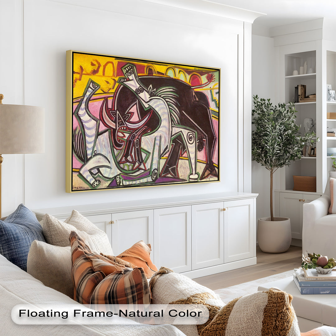 Abstract Bullfight Scene Wall Decor – Cubist Oil Painting