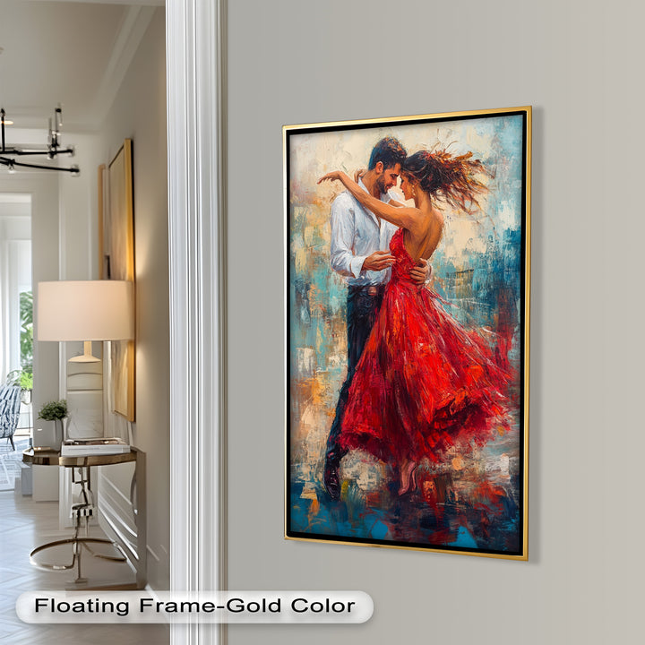 Flamenco Fire – Romantic Couple in Red Dress Oil Painting