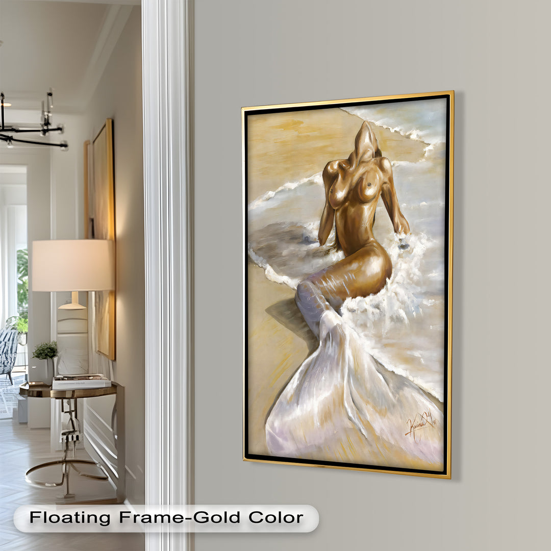 Golden Tide – Sensual Mermaid Oil Painting