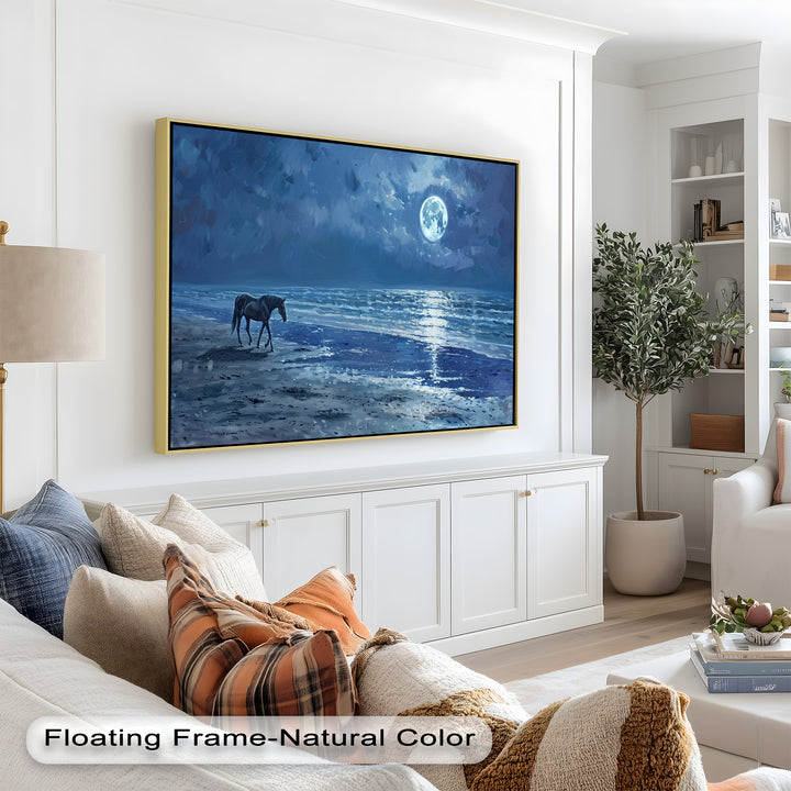 Moonlight & Horse – Serene Nighttime Oil Painting