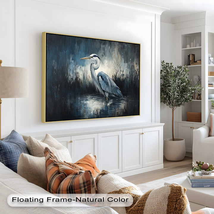 Heron in Misty Marshland – Animal Oil Painting
