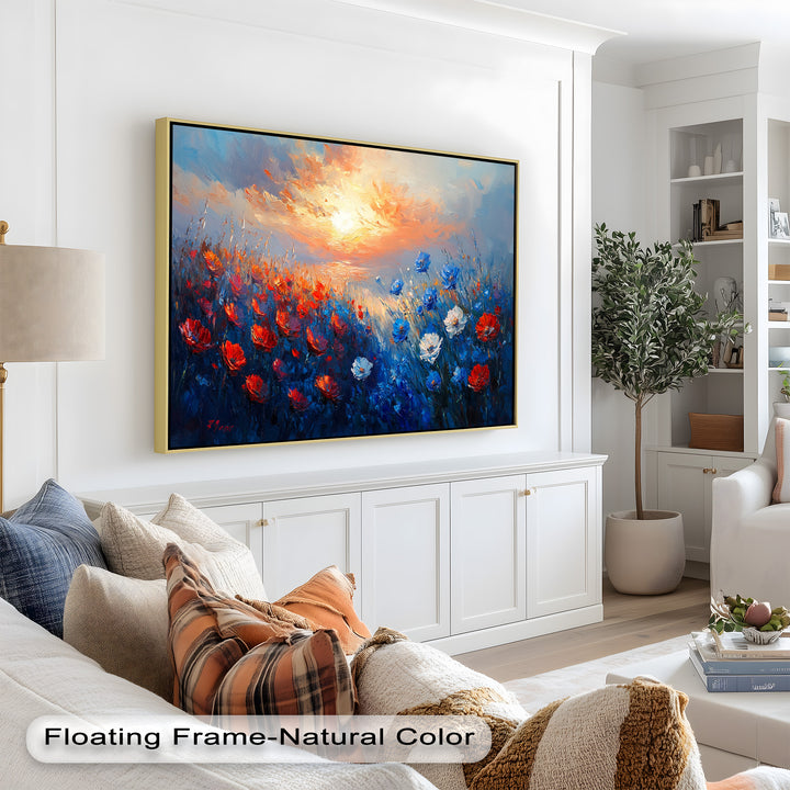 Wildflower Sunset Symphony – Colorful Horizon Flower Oil Painting
