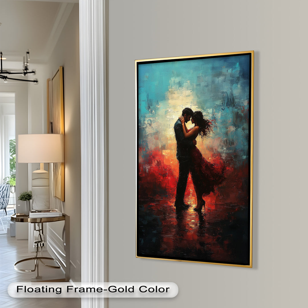 Romantic Couple in Fiery Twilight - Modern Oil Painting