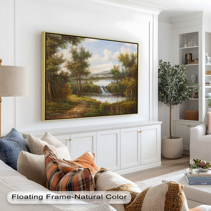 Tranquil Forest Cascade – Vintage Oil Painting