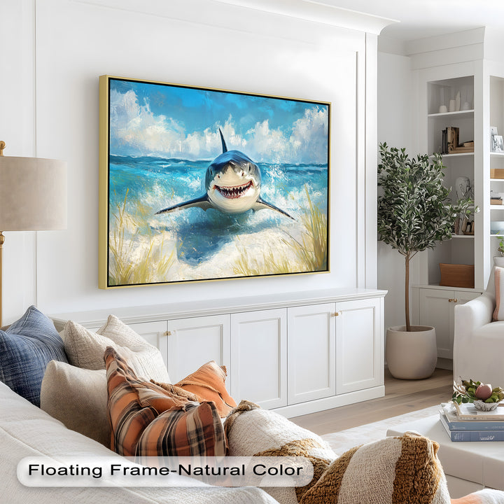 Smiling Shark by the Shore – Animal Oil Painting