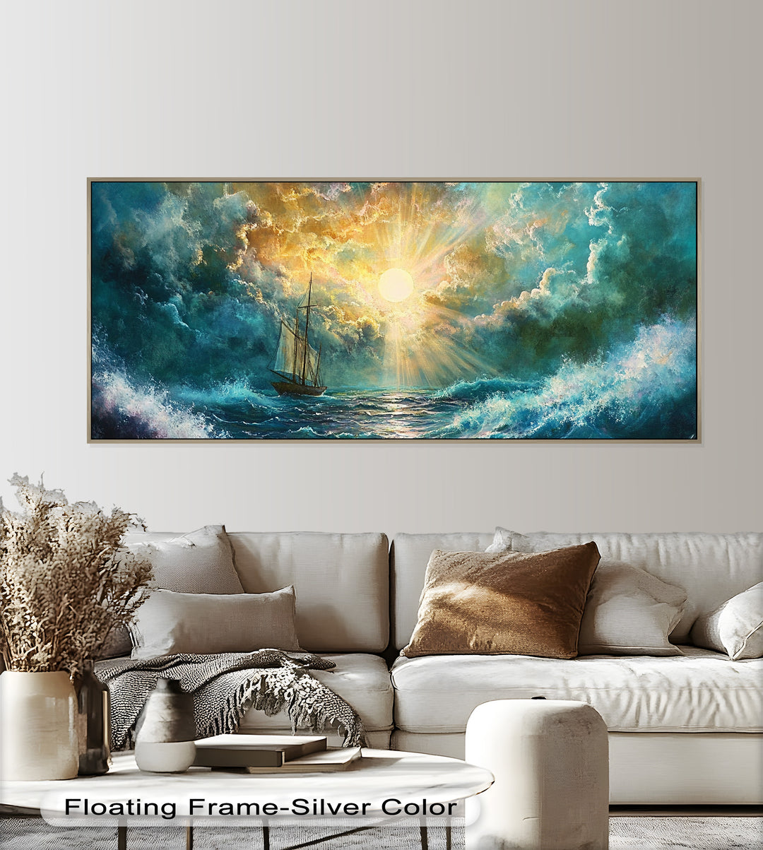 Golden Sun & Sea – Boat Oil Painting