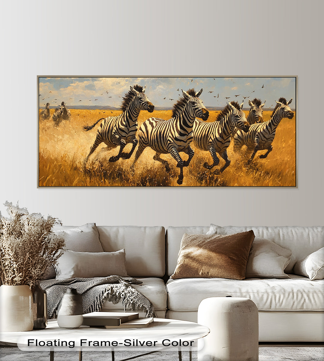 Thundering Zebra Herd – Wild Safari Oil Painting