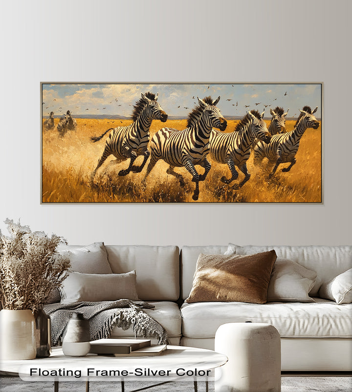 Thundering Zebra Herd – Wild Safari Oil Painting
