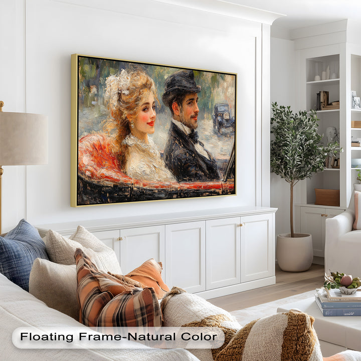 Charming Couple in a Vintage Car – Impressionist Oil Painting