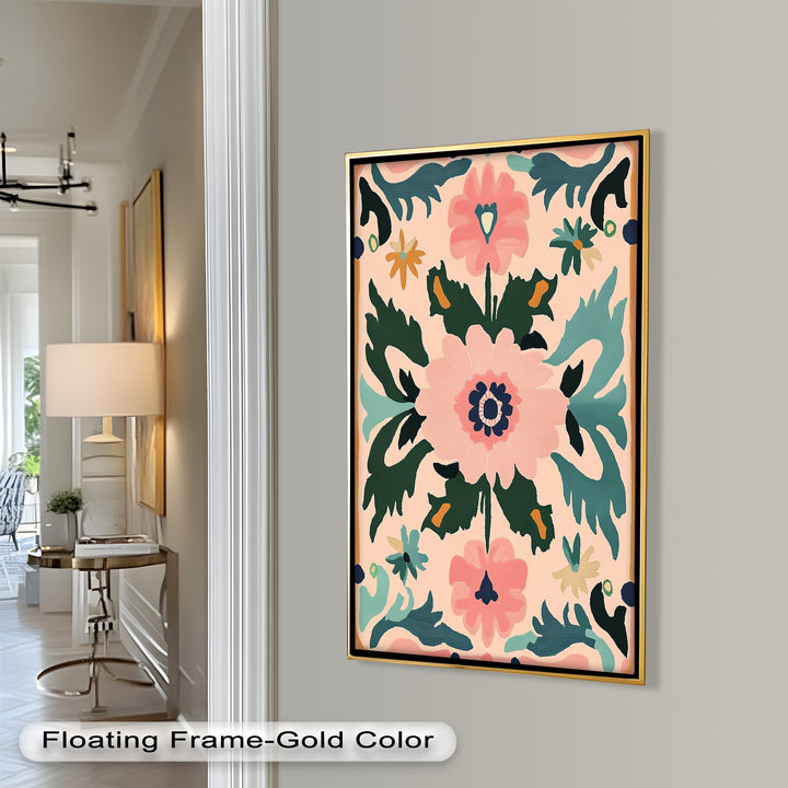 Folk Bloom – Symmetrisches Boho-Blumenölgemälde