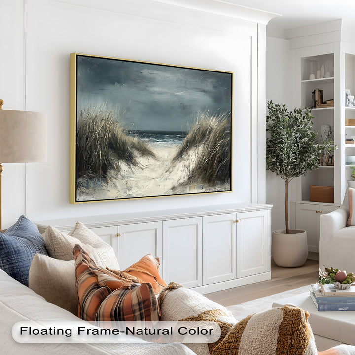 Stürmische Dünenstrand-Wandkunst – Landschaftsölgemälde