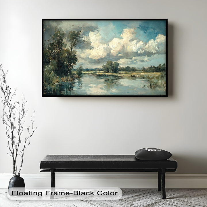 Golden Field & Mountain Horizon – Landscape Oil Painting