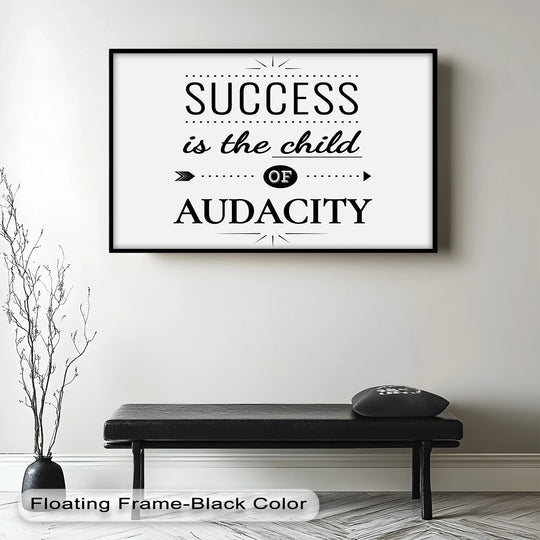 Horizontal rectangular oil painting wall art displays an inspiring success quote with decorative typography.