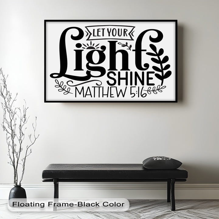 Let Your Light Shine scripture sign – modern religious wall print.
