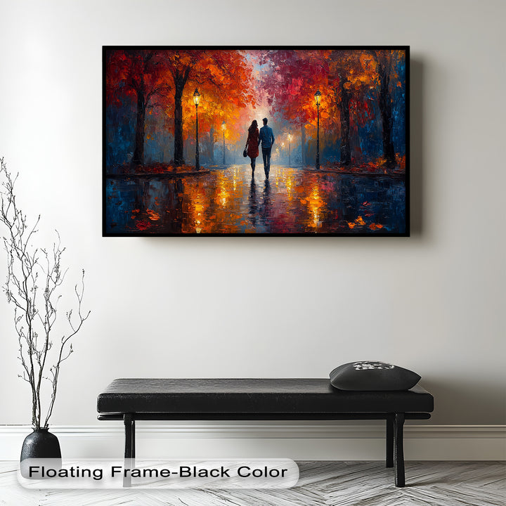 Romantic Walk Under Fiery Trees - Love Oil Painting