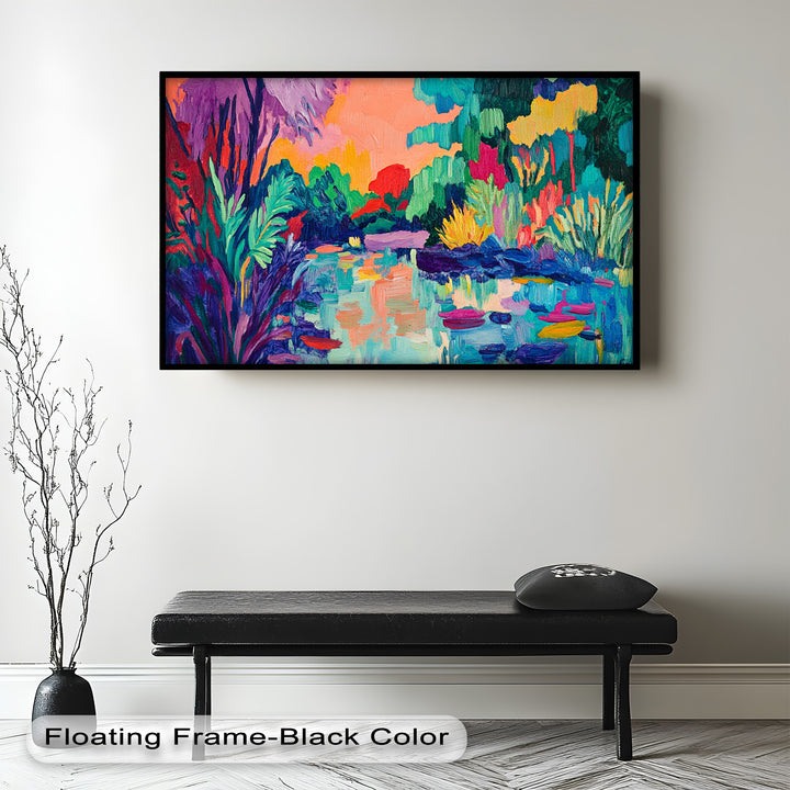 Sunset Reflections Oil Painting – Fauvist Lakeside Dreamscape