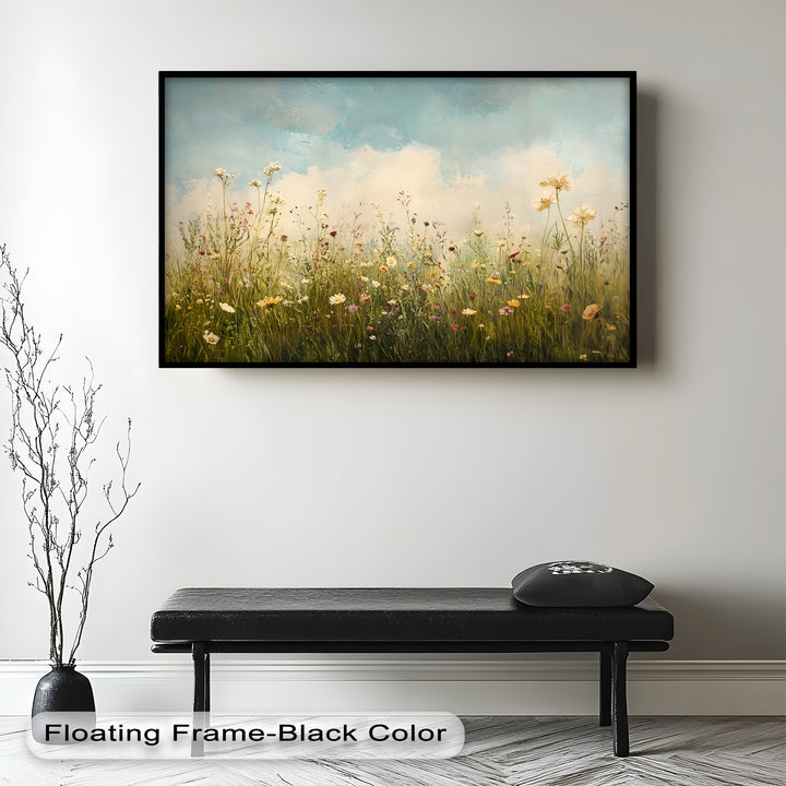 Vintage Meadow with Blooming Flowers – Serene Nature Oil Painting