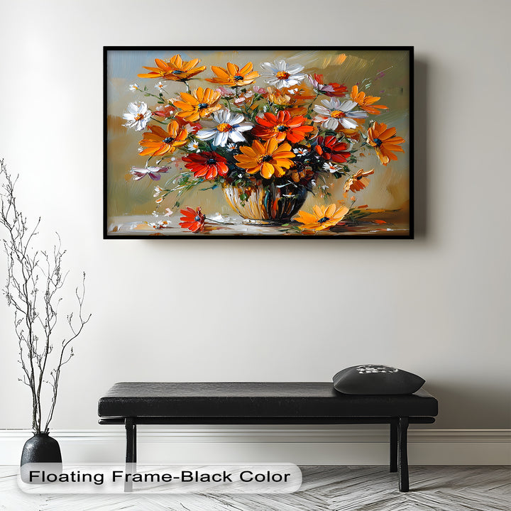 Orange & White Flowers – Botanical Oil Painting
