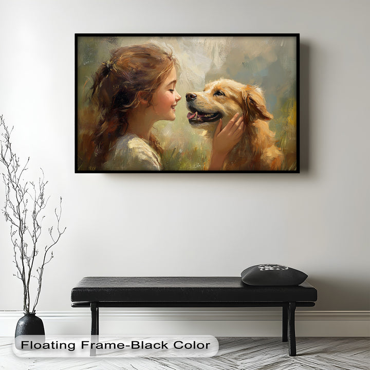 Girl and Golden Retriever in Gentle Light – Animal Oil Painting