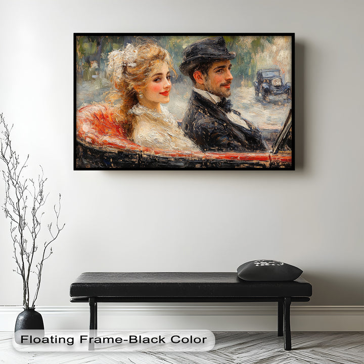 Charming Couple in a Vintage Car – Impressionist Oil Painting
