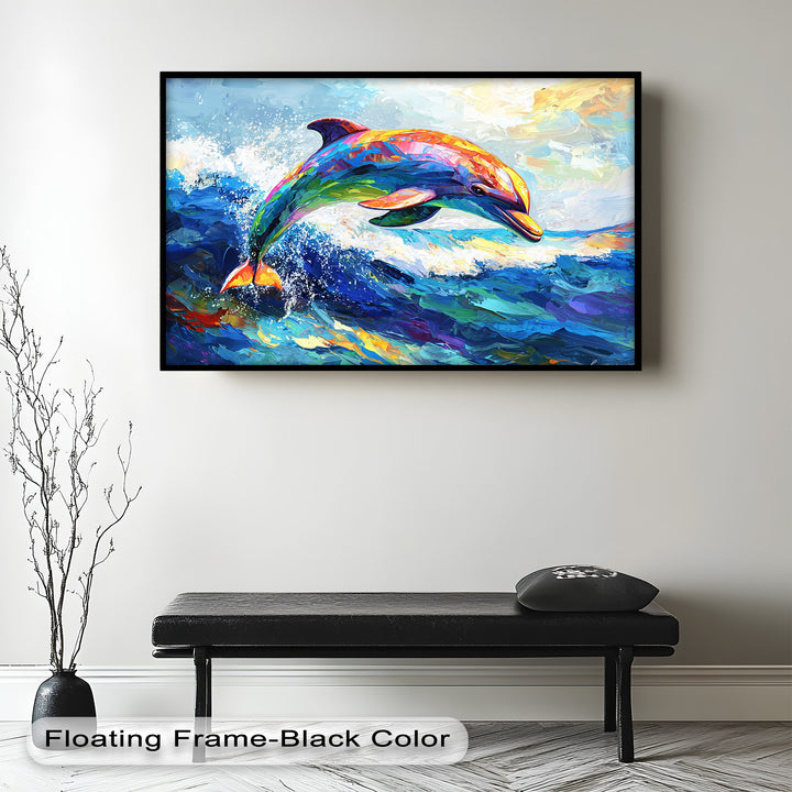 Dolphin Leaping Through Ocean Waves – Animal Oil Painting