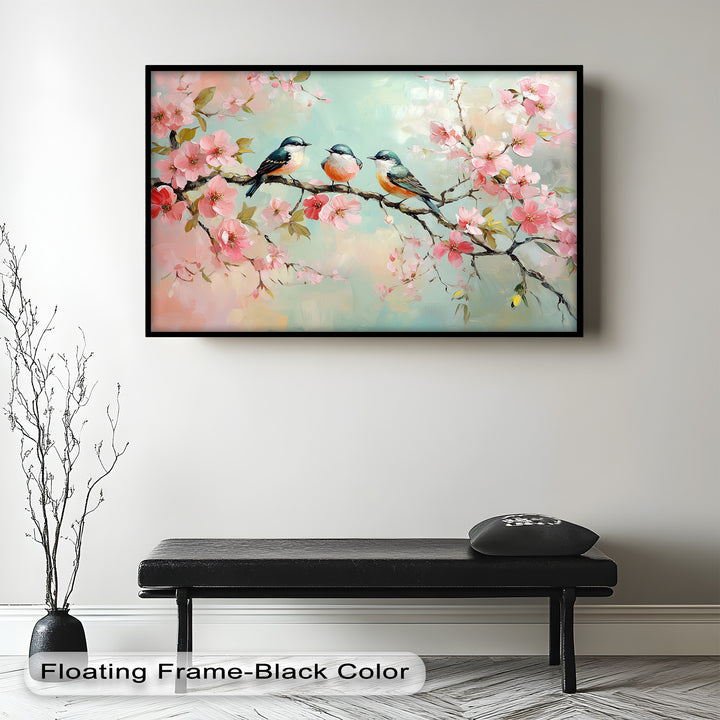 Three Birds Among Blossoms – Animal Oil Painting