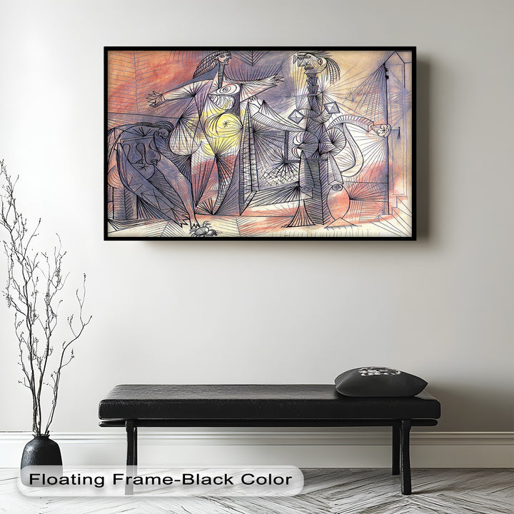 Surreal Abstract Figures in Motion – Cubist Oil Painting