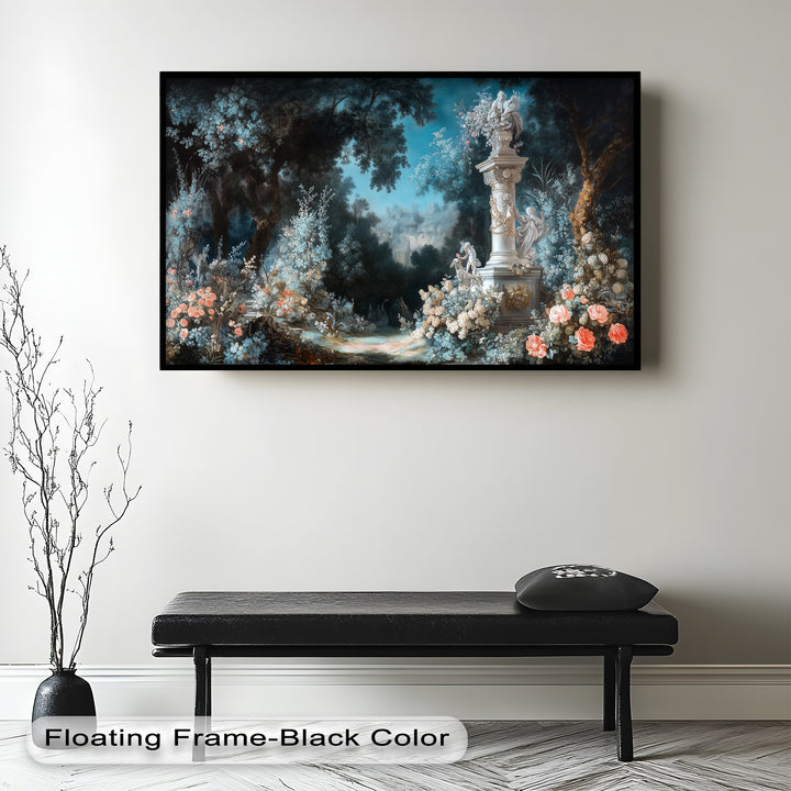 Moonlit Garden with Classical Column – Romantic Rococo Oil Painting