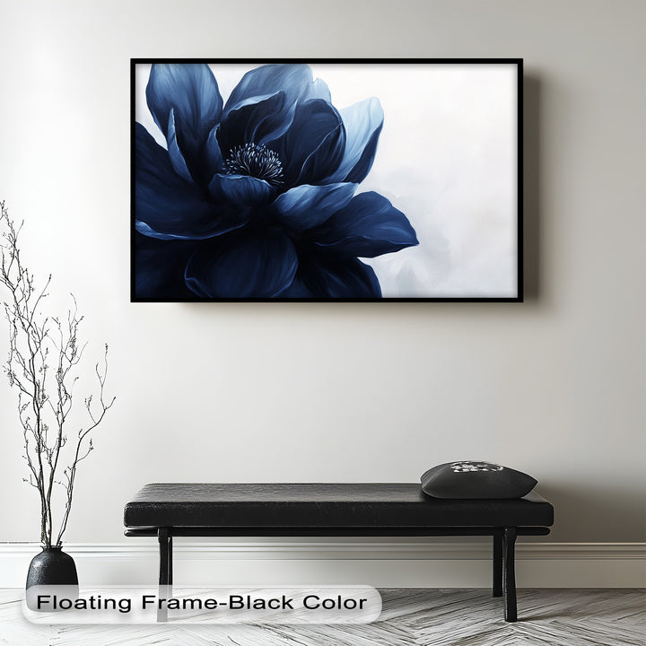 Midnight Bloom Wall Art – Navy Blue Floral Oil Painting