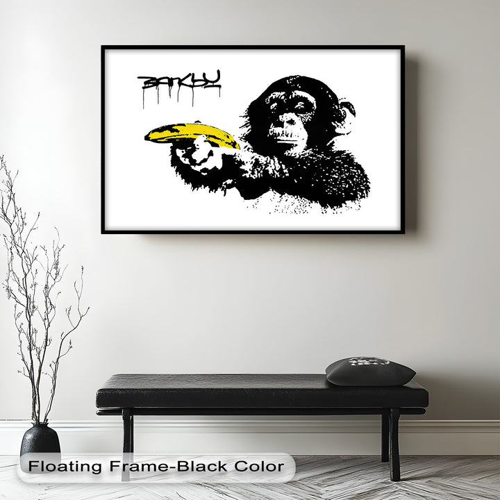 Monkey with Banana Gun – Satirical Banksy Oil Painting