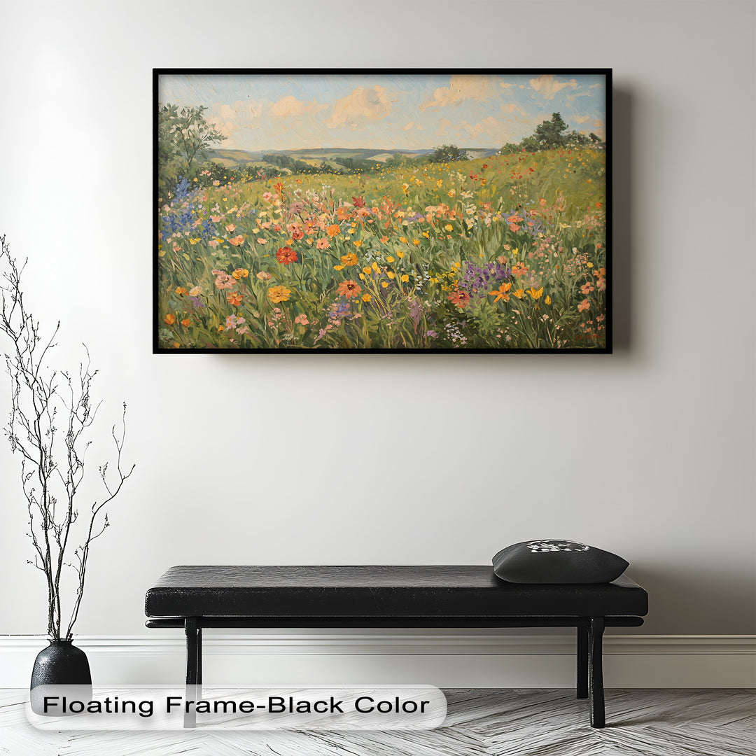 Wildflower Field Impressionist – Framed Landscape Oil Painting