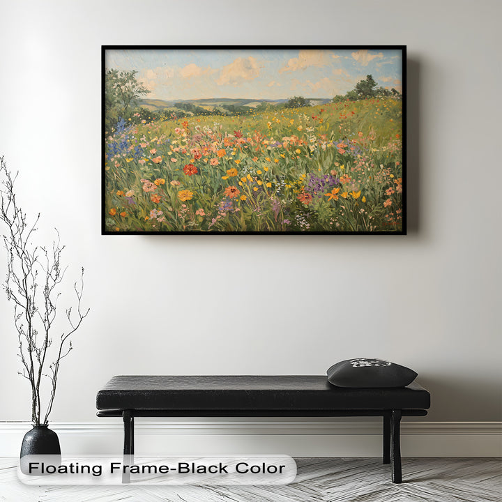 Wildflower Field Impressionist – Framed Landscape Oil Painting