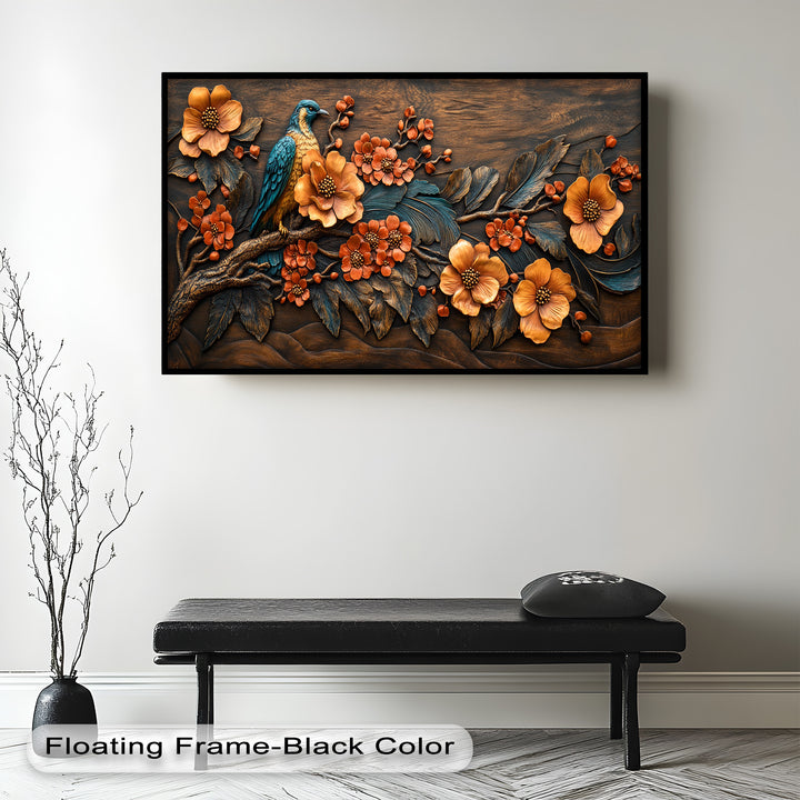 Flowers & Bird – Framed Oil Painting