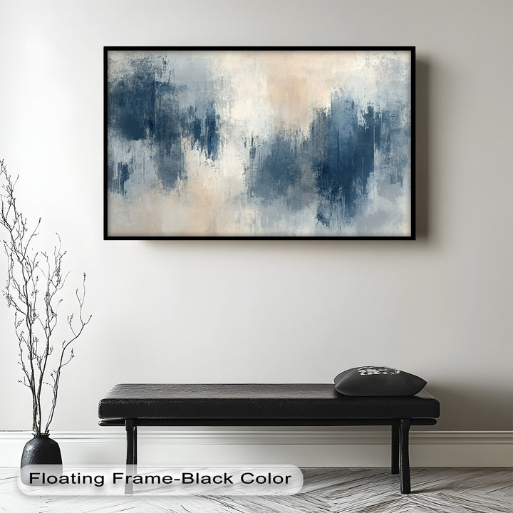 Echoes in Mist – Stimmungsvolles abstraktes Ölgemälde in Blau und Beige
