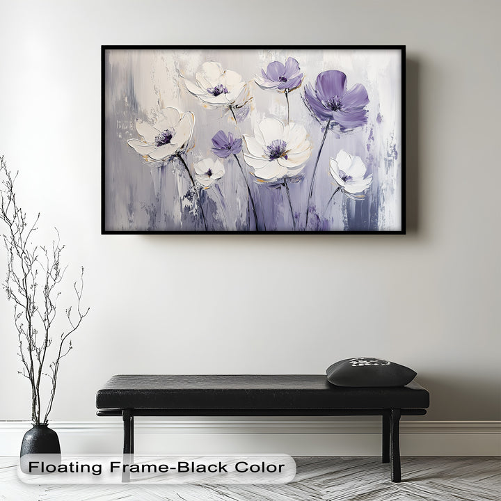 White and Purple Wildflowers in Soft Harmony - Flower Oil Painting