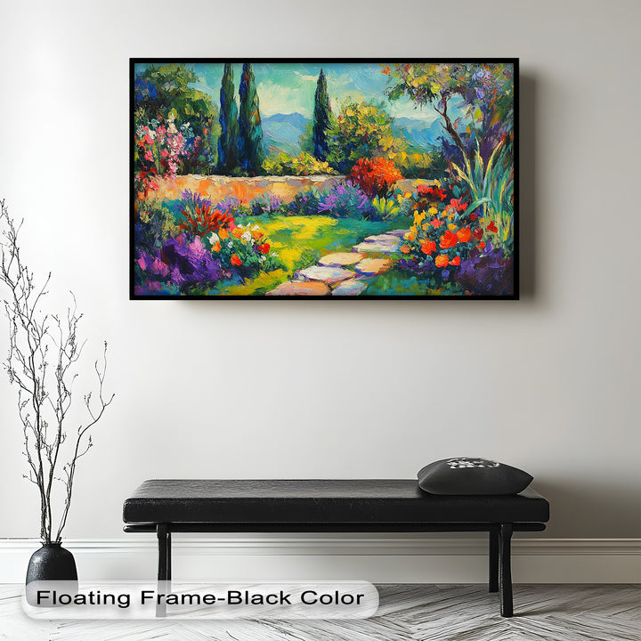Sunlit Garden Path Oil Painting – Fauvist Outdoor Floral Landscape