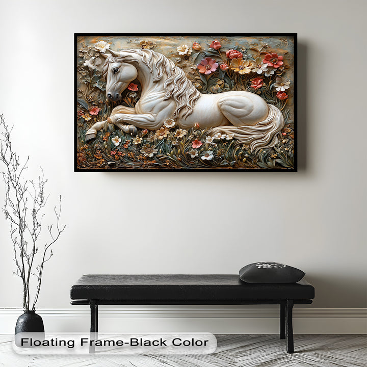 Rock Texture Flower Horse – Elegant Equine Oil Painting