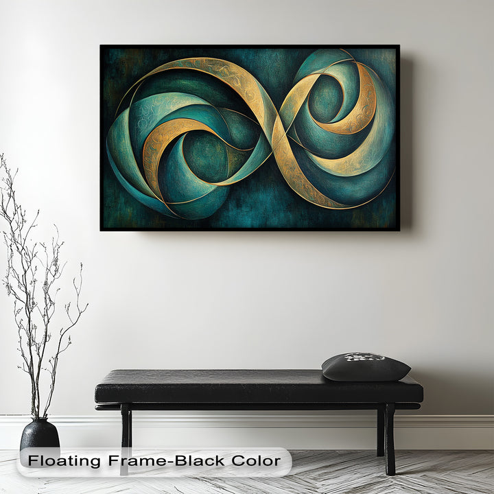 Infinity Loop Abstract – Teal & Gold Modern Oil Painting