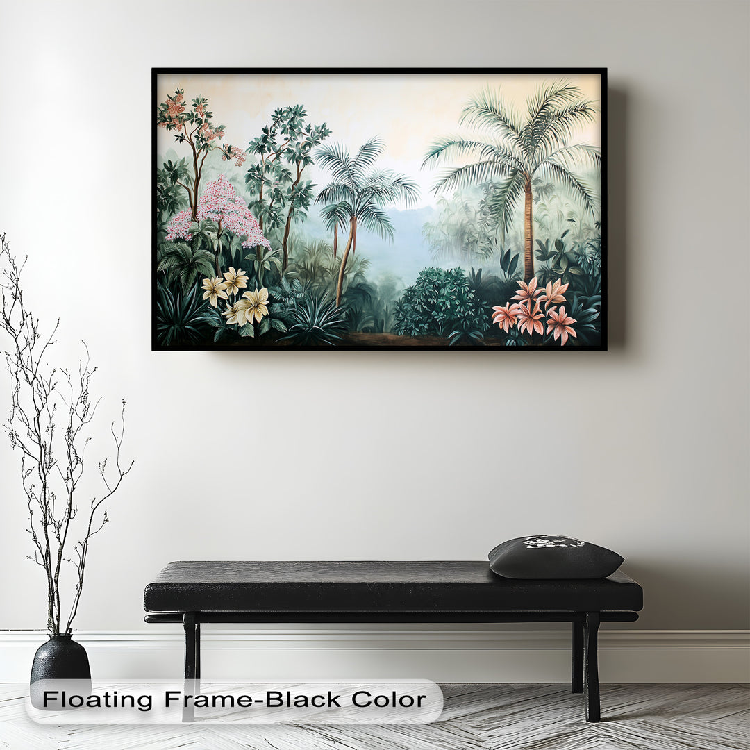 Floral Tropics Oasis – Palm Tree Oil Painting