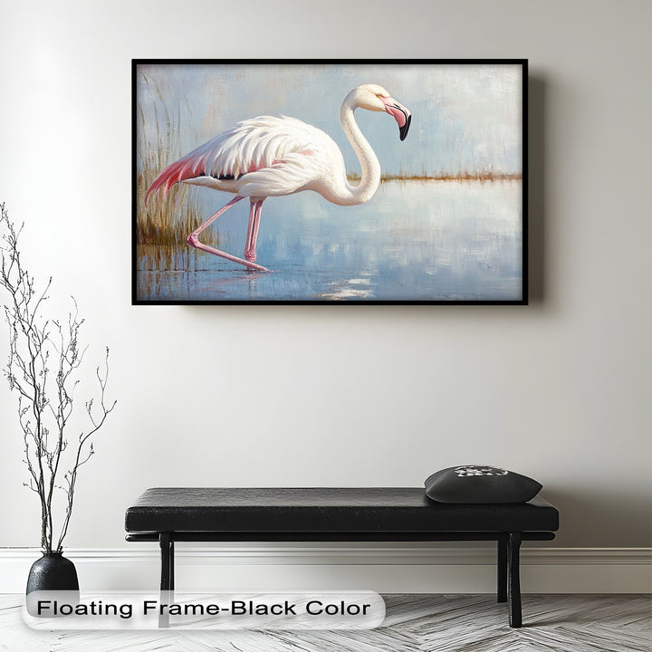 Graceful Flamingo in Shallow Water – Animal Oil Painting