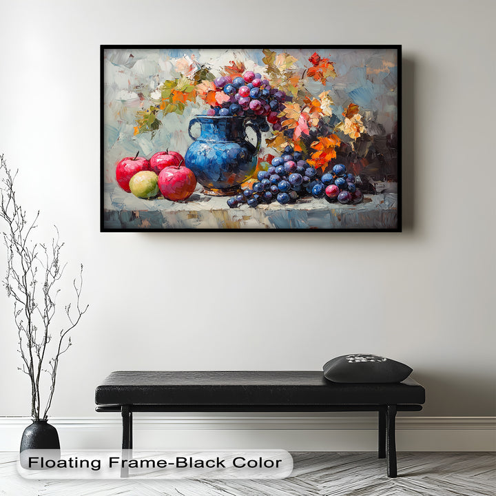 Fall Apple & Floral Still Life – Rustic Autumn Decor Oil Painting