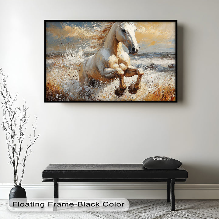 White Horse Art – Gerahmtes Ölgemälde mit Pferd