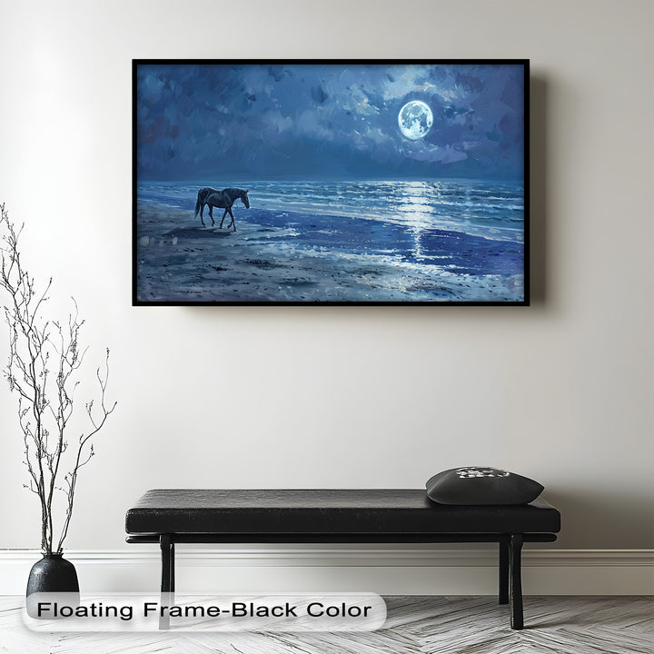 Moonlight & Horse – Serene Nighttime Oil Painting